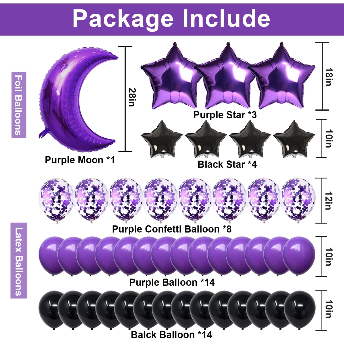 Naninuneno 12Th Birthday Decorations Set For Girl Women Boy Men, Purple Black 12 Happy Birthday Balloons Supplies With Purple Nu
