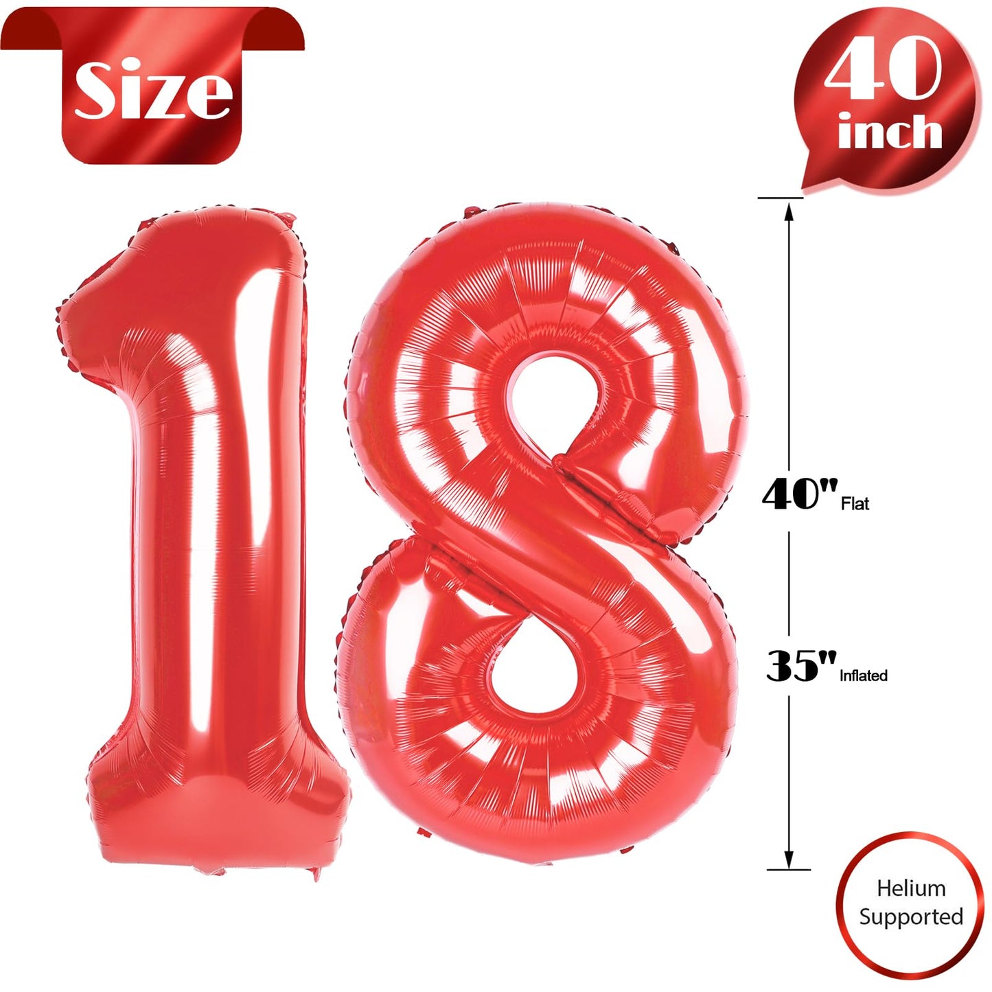 18 Balloon Number, Red Number 18Th Birthday Balloons 40 Inch, 18 Years Old Red Birthday Decorations For Boys Girls, 18Th Anniver