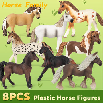 8 In 1 Horse Toy Set For Girl Age 6-12, 8 Pcs Realistic 5 Inch Plastic Horse Figure With Horse Stable, Horse Toy Figurine Farm A