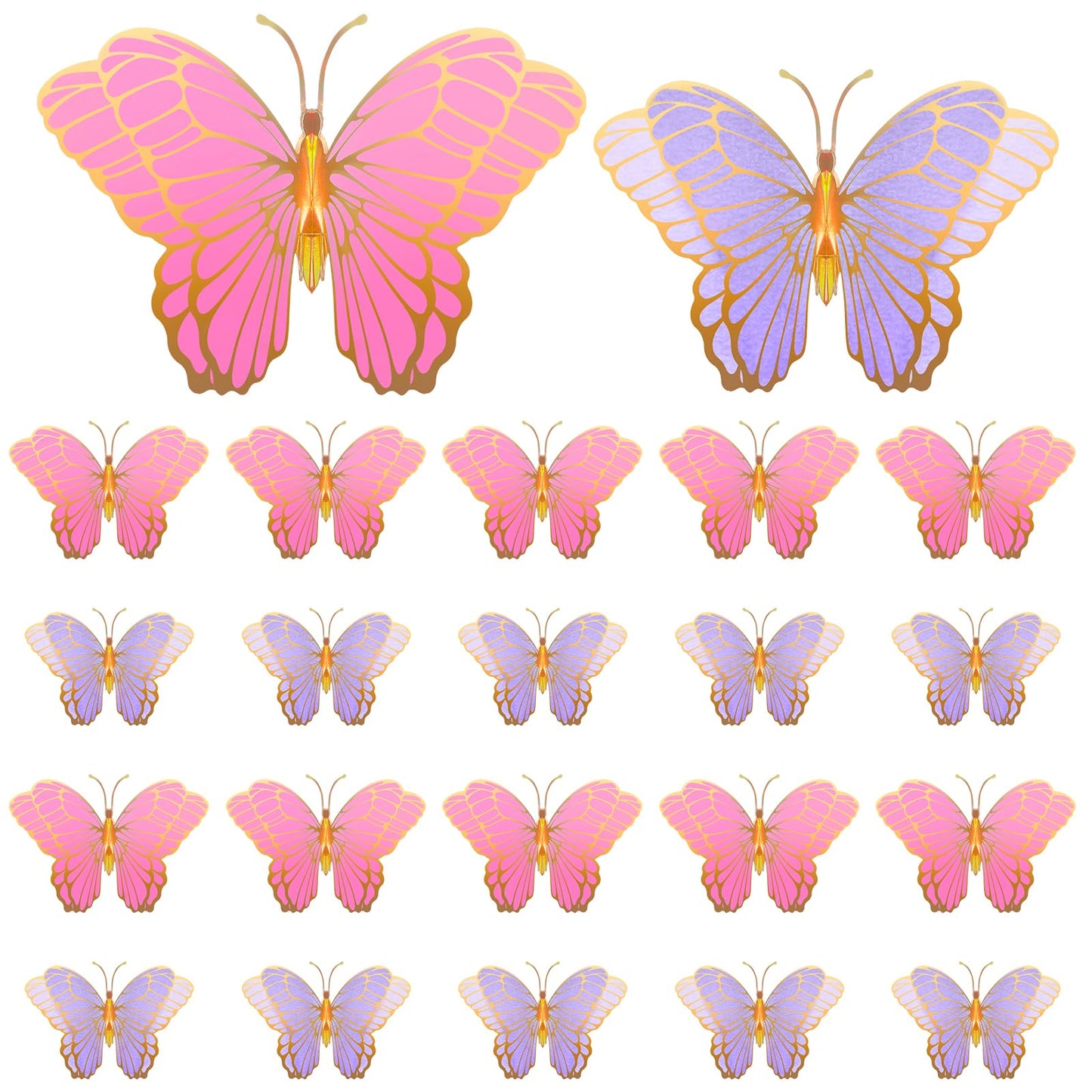 Wettarn 20 Pcs Butterfly Centerpieces For Tables Butterfly Party Decorations 3D Golden Butterfly Table Toppers Centerpiece For Girl Party Birthday Baby Shower (Pink, Purple,12 X 9 In,10 X 7 In)