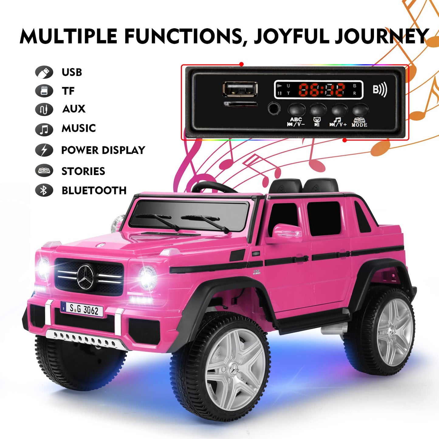 Joyldias Ride On Cars, Licensed Mercedes-Benz Maybach G650S, 12V7Ah Battery Powered Toy Electric Car For Kids With 2.4Ghz Remote Control, 2 Motors, 3 Speeds, Lock, Music, Horn, Led Lights, Pink