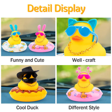 wonuu Car Duck Rubber Duck Car Ornaments Duck Car Dashboard Decorations with Cute Headband Swim Ring Necklace Sunglasses B-Blue Star Headband-Transparent