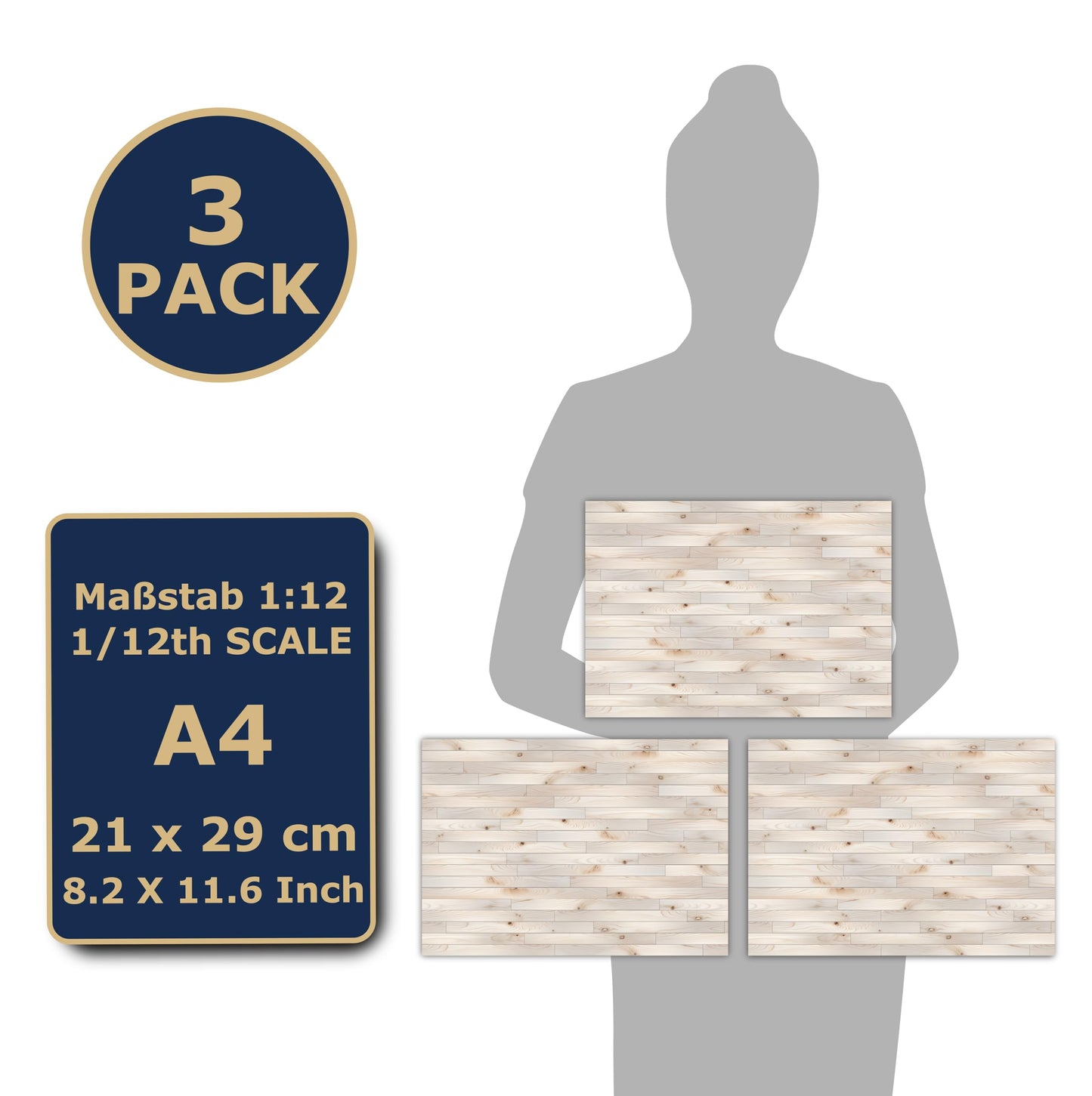3 Sheets Self-Adhesive Flooring For Dollhouse 1:12 Scale (Creme Colored Oak 2)