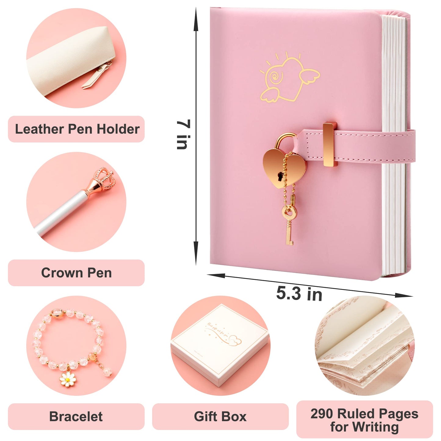 Diary With Lock For Girls - Birthday Gifts For Girls Ages 8 9 10 11 12 Year Old - Arts And Crafts For Kids - Journal Kit Includes: Pencil Case, Bracelet, Pen, Leather Journal For Teen Girls & Kids