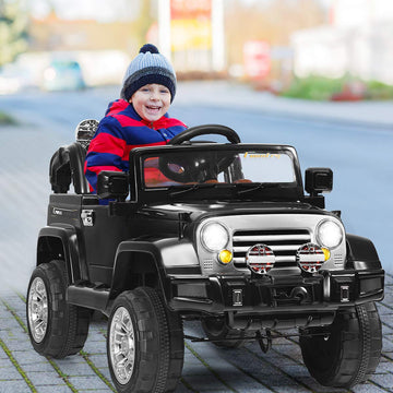 Costzon Ride On Car, 12V Battery Powered Car W/2 Motors, Parental Remote Control, Open Doors, Lights, Mp3, Music, Horn, Spring Suspension, High/Low Speed, Electric Ride On Truck For Kids (Black)