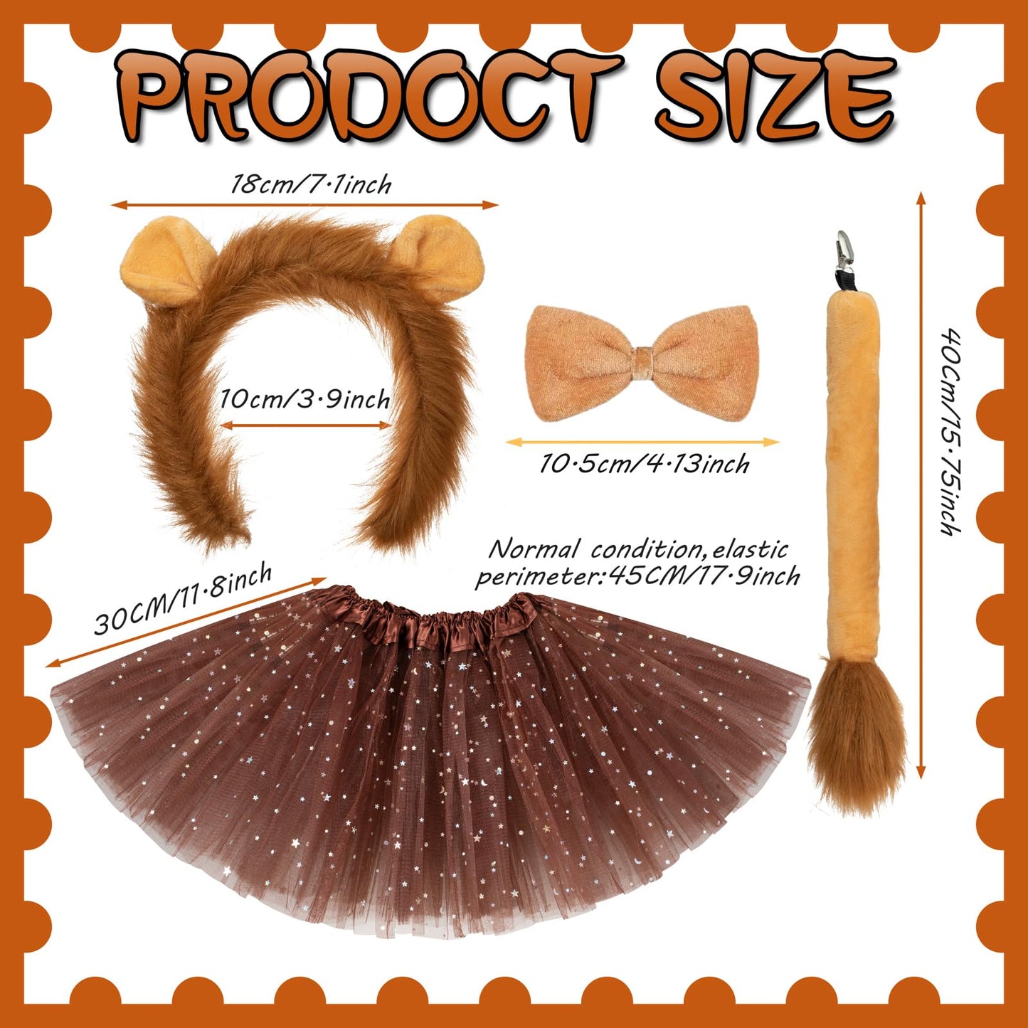 5 Pcs Lion Costume Set Lion Ears Headband Tail Bowtie Tutu Skirt And Lion Face Sticker For Girls Kids Halloween Cosplay Party