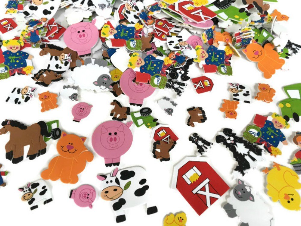 Self Adhesive Craft Stickers, Carnival, Planets, Farm Animals, Princess, Dinosaur Themed Stickers (500 Piece Party Packs) (Farm)