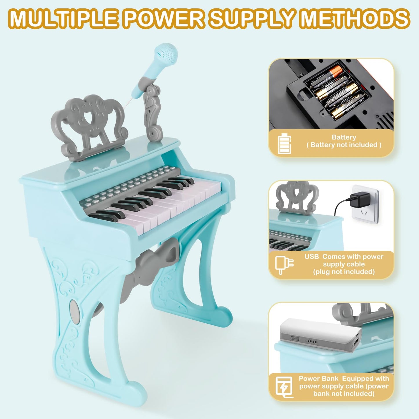Deao Children'S Piano For Girls, Children'S Musical Piano Keyboard Toys, Electronic Piano Toy With Stool And Microphone, 25 Keys, 22 Songs (Blue)