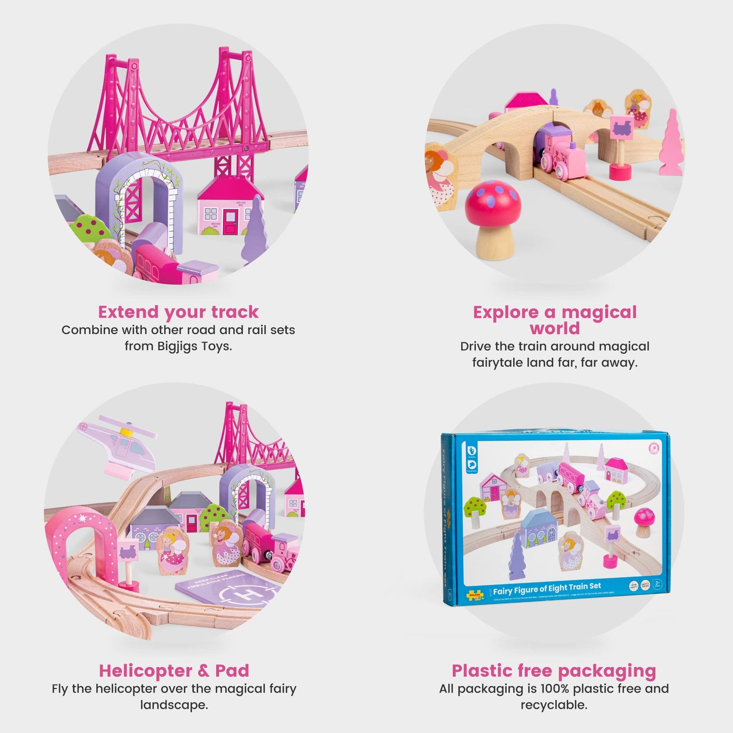 Bigjigs Rail, Fairy Town Train Set, Wooden Toys, Wooden Train Set, Gifts For 4 Year Old Girl, Pink Train Set, Girls Train Set, Bigjigs Train Set