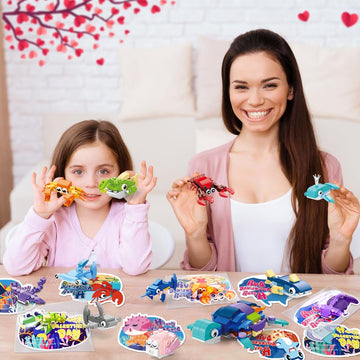 Diydec 30Pcs Valentines Building Blocks, Valentine'S Day Gifts Toys For Kids Marine Animals Building Toys With Cards For Boy Gir