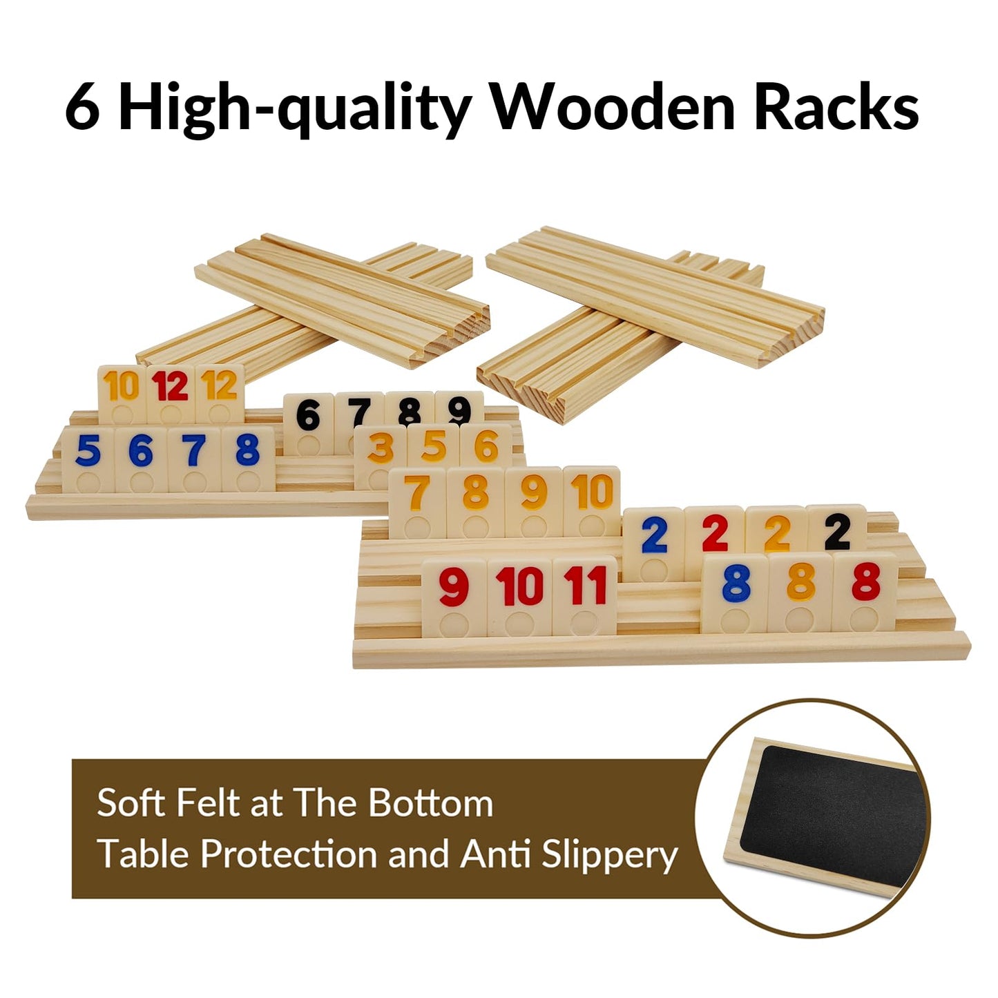 Uvcany Rummy Cube 6 Player Edition With 6 Wooden Racks/Trays, 160 Rummy Cube Game Set With Portable Case, Rummy Tiles Travel Set With 6 Tiles Holders For Family Classic Board Games