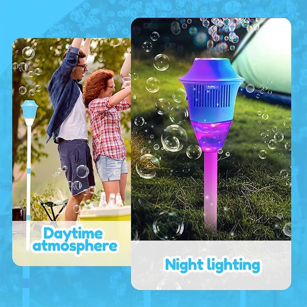 Bubble Maker Stand, Outdoor Vertical Bubbles Machine for Kids, Rechargeable & Automatic Bubble Maker with Night Light and Music,