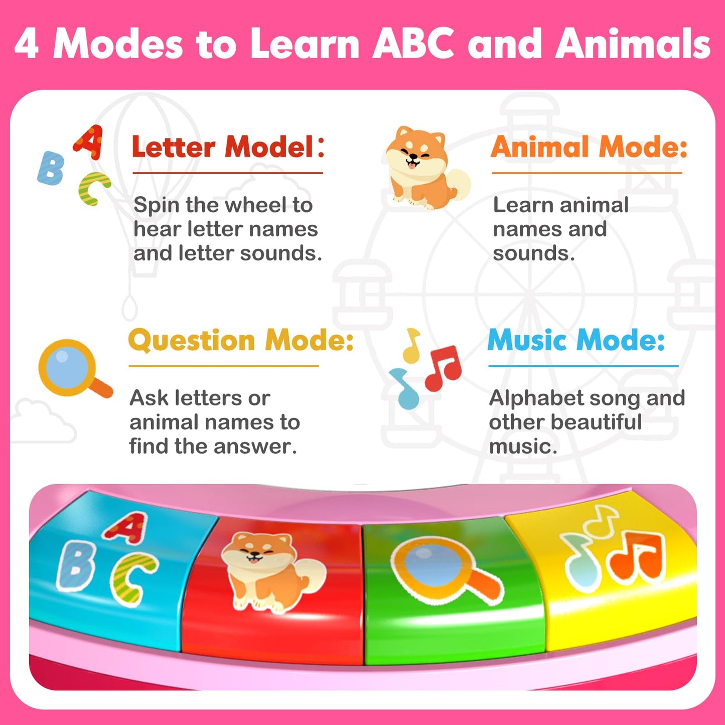 Toys For 1 2 3 Year Old Boy Girl, Musical Spin And Sing Alphabet Zoo, Learning Toys For Toddlers 1-3, Educational Interactive To