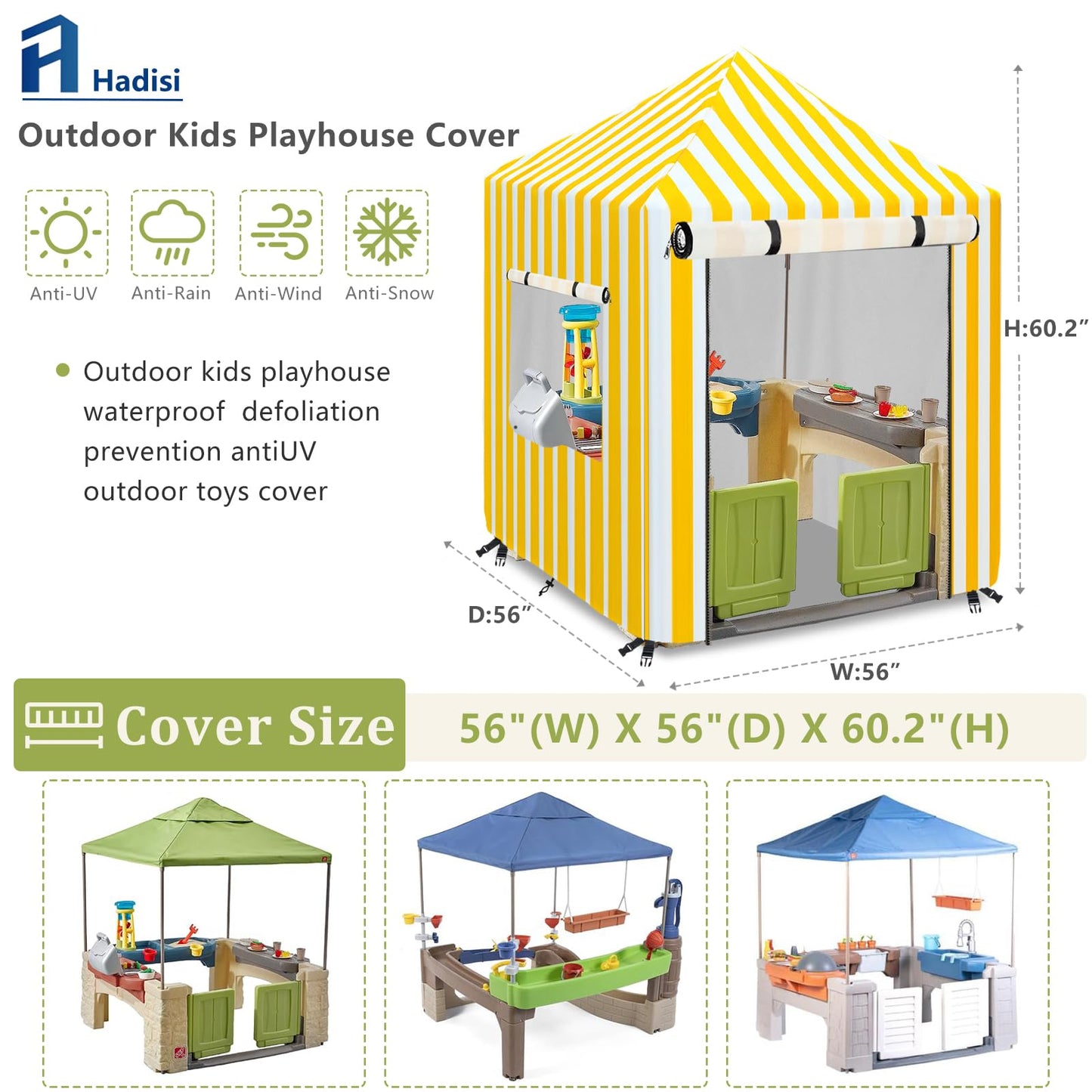 Outdoor Kids Playhouse Cover,Waterproof Cover Suitable For Step2 Playhouse.Yellow And White Striped Full Coverage Cover(56'' W X