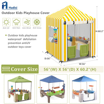 Outdoor Kids Playhouse Cover,Waterproof Cover Suitable For Step2 Playhouse.Yellow And White Striped Full Coverage Cover(56'' W X