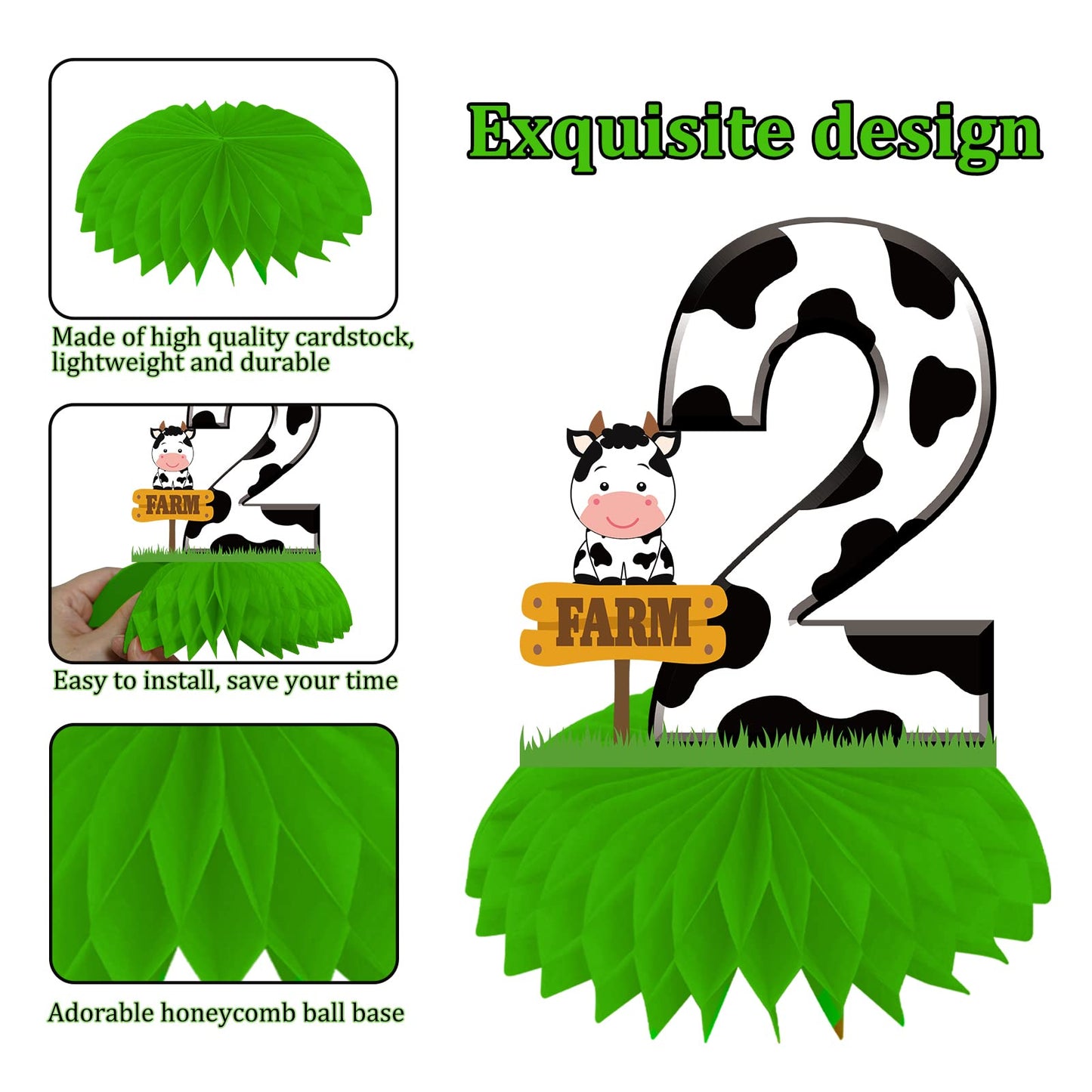 Farm Animals 2Nd Birthday Decorations Table Centerpieces, Barnyard Theme 2Nd Birthday Honeycomb Ceterpieces Party Supplies For B