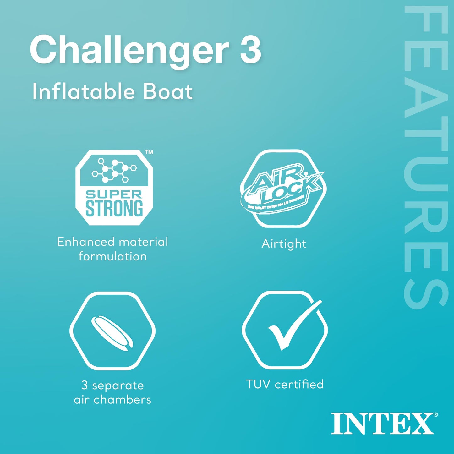 Intex 68370EP Challenger 3 Inflatable Boat Set: Includes Deluxe 48in Boat Oars and High-Output Pump - Triple Air Chambers - Weld