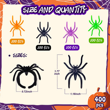 MGparty 400pcs Colorful Spider Rings Halloween Rings for Kids Party Supplies ,Plastic Spider Rings Bulk for Kids Halloween Party