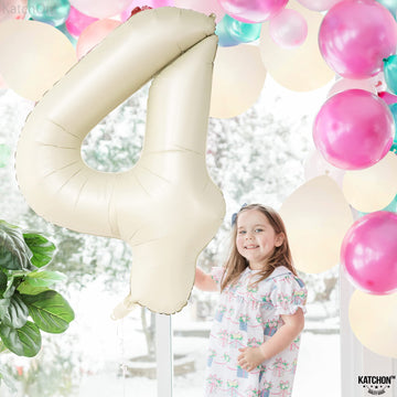 Katchon, Giant Cream White 4 Balloon Number - 40 Inch | Number 4 Balloons For Birthdays | 4Th Birthday Decor For Party | Creme Number 4 Balloon | 4 Year Old Balloon For 4Th Birthday Party Supplies