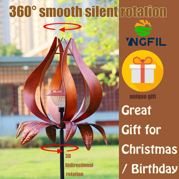Multi-Functional Yard Wind Spinners with Solar Lights Outdoor Garden,YNGFIL Large Ornaments Outdoor with Double Shepherds Hooks
