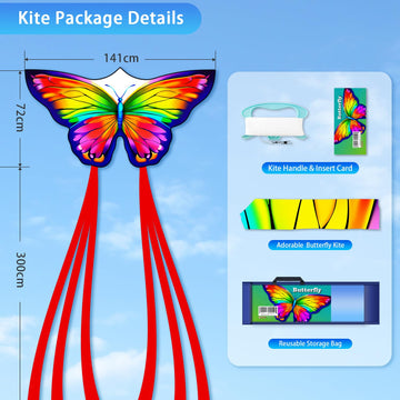 Butterfly Kites for Kids & Adults - Rainbow Color Easter Kites for Outdoor Family Fun, Includes Kite String & Carry Bag, Perfect