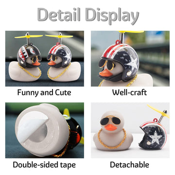 Wonuu Rubber Duck Toy Car Decoration Ornaments - Grey Duck Car Dashboard Decorations with Cool Glasses and Propeller Helmet