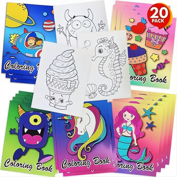 Assorted Mini Coloring Books for Kids - Bulk Pack of 20 Small Color Booklets in 5 Designs - Perfect Party Favors for Toddlers an