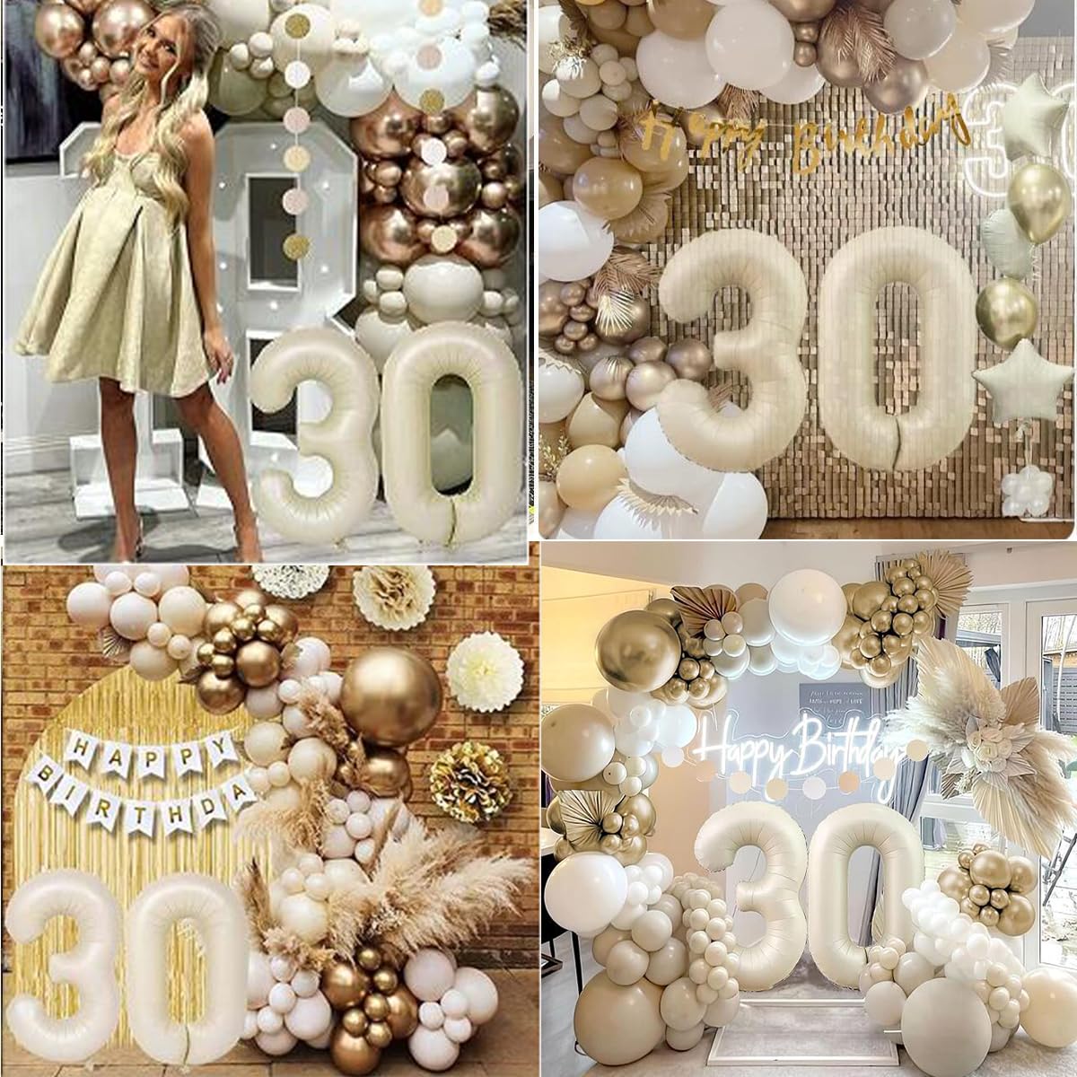 30Th Birthday Decorations For Her, Gold Happy 30Th Birthday Decorations Beige Gold And White Balloons Happy Birthday Banner Cake
