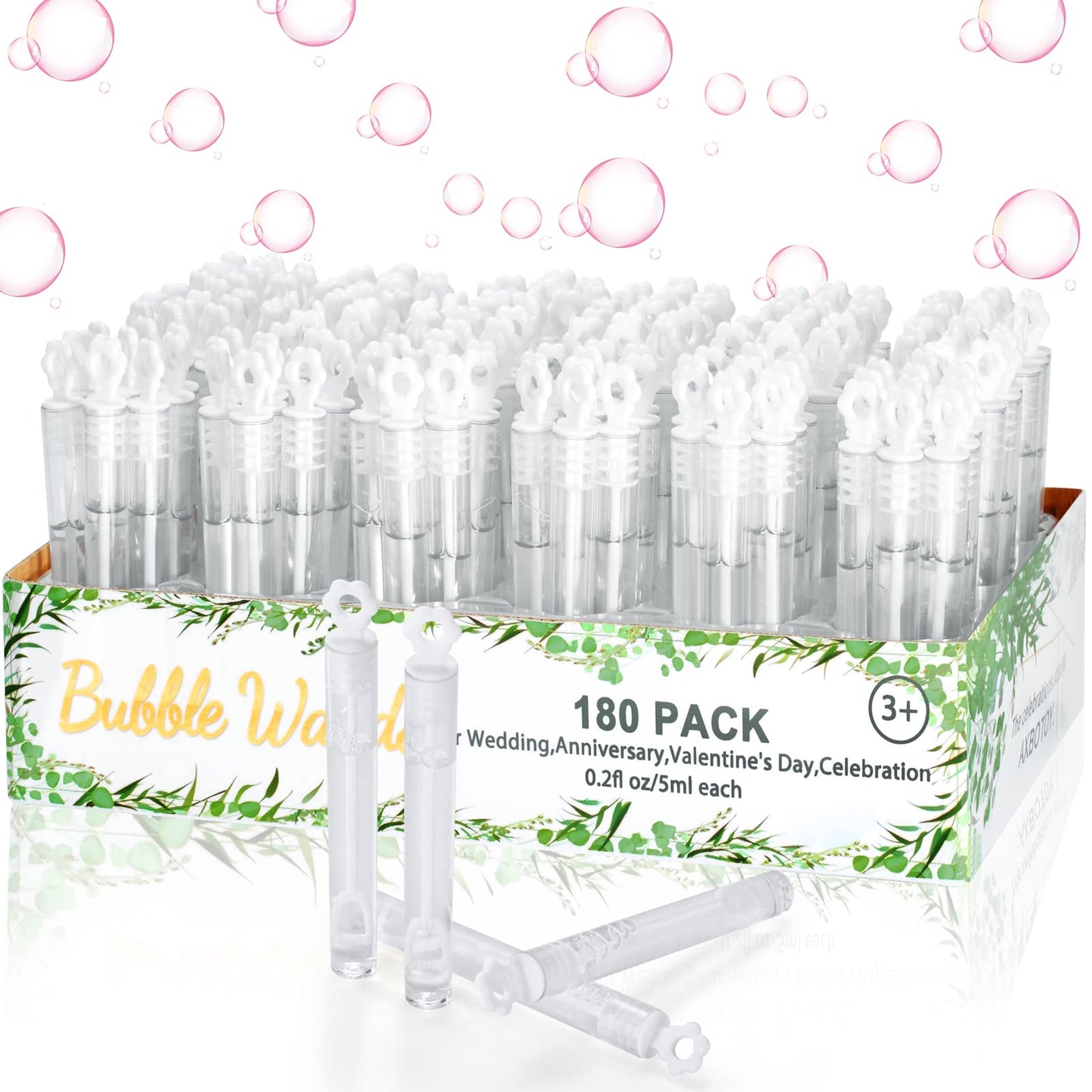 180 Pieces Mini Bubble Wands Set,White Petal Bubble Wand For Weddings,Valentine'S Day,Anniversaries,Celebrations,Themed Party,Su