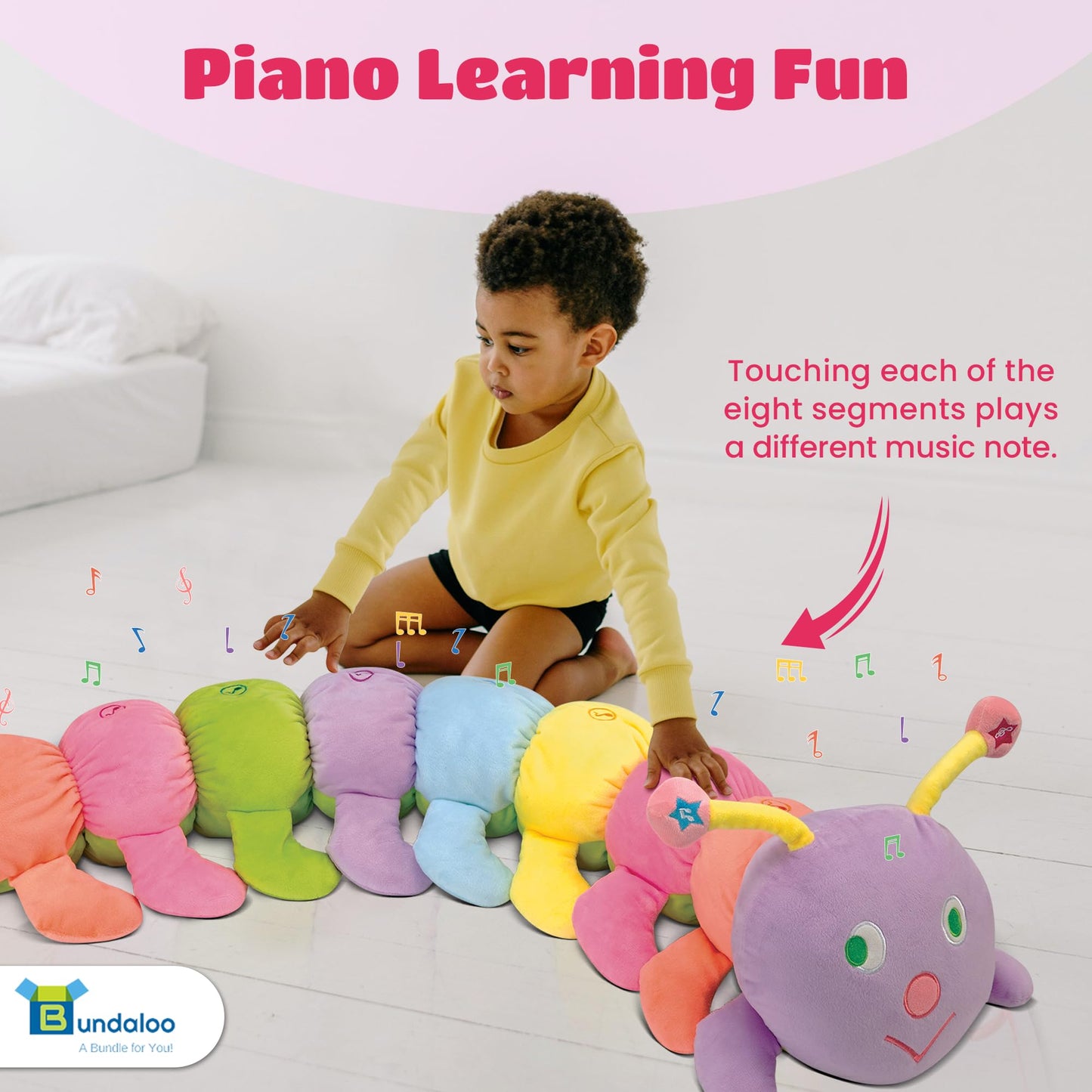 Bundaloo Jumbo Musical Caterpillar Plush Toy - Extra Large, Multi-Color, Plays Fun Songs & 8 Musical Notes for Kids & Toddlers