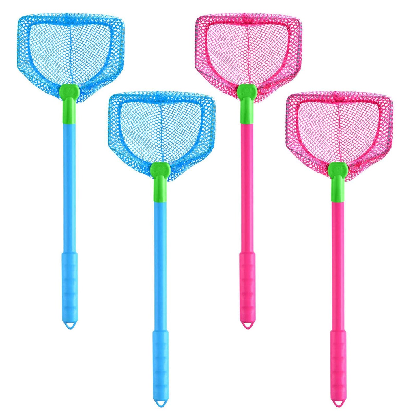 Coopay 4 Pieces Kids Fishing Net Catching Bug Nets Fish Butterfly Nets Beach Toys For Kids Outdoor Playing (Blue, Rose Red)