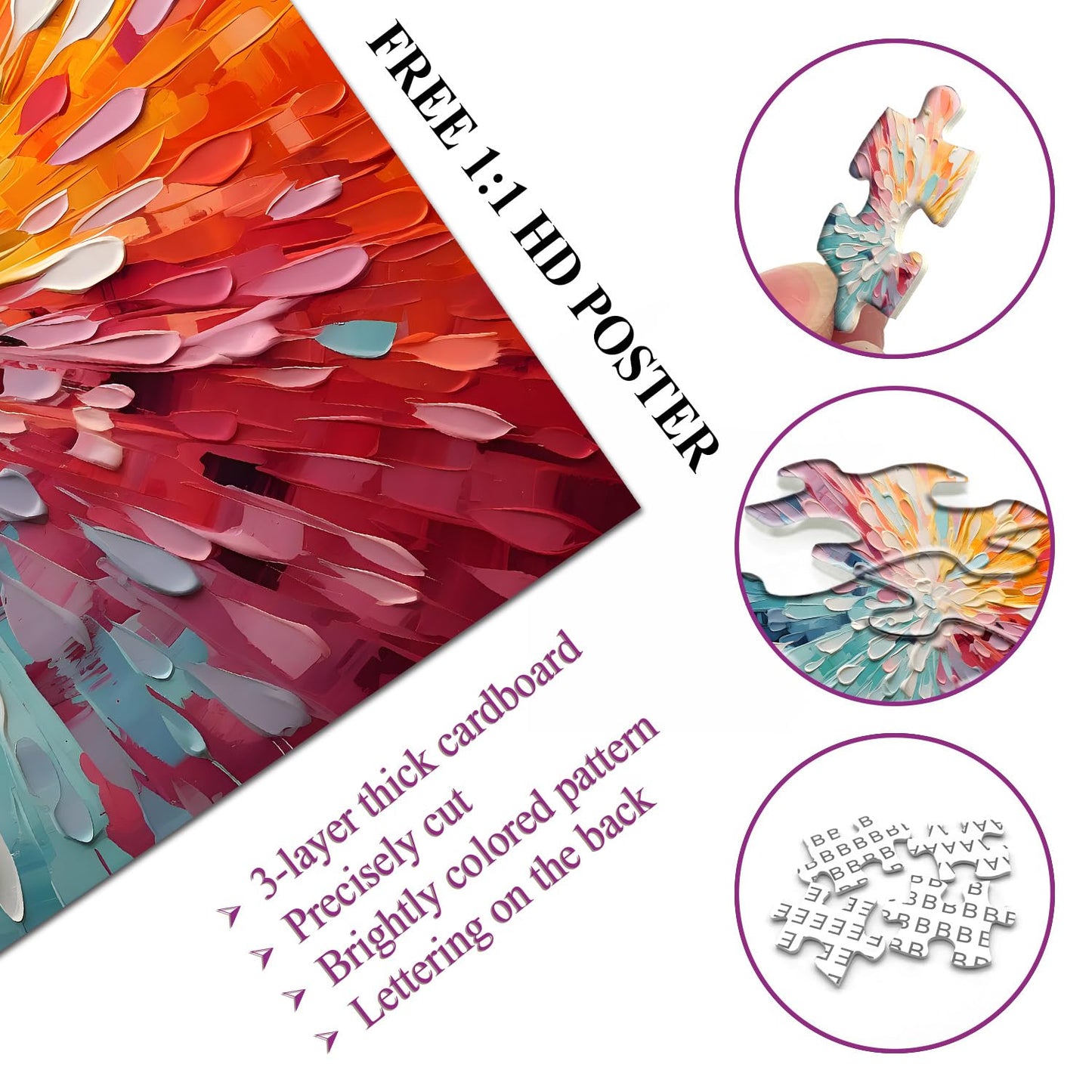 Impossible Puzzles For Adults 1000 Piece, Colorful Hard Difficult Puzzles For Adults Art Painting, Gradient Rainbow Puzzle Challenging Jigsaw Puzzles For Adults