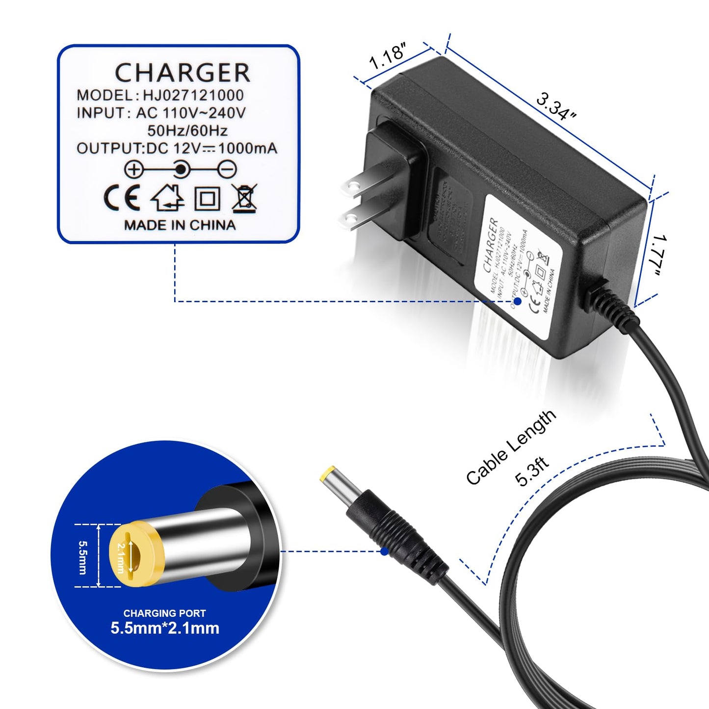 12V Charger for Kids Ride On Toys 12V Charger for Best Choice Products TOBBI Kidzone Bumper car Jeep Electric car Powered Wheels