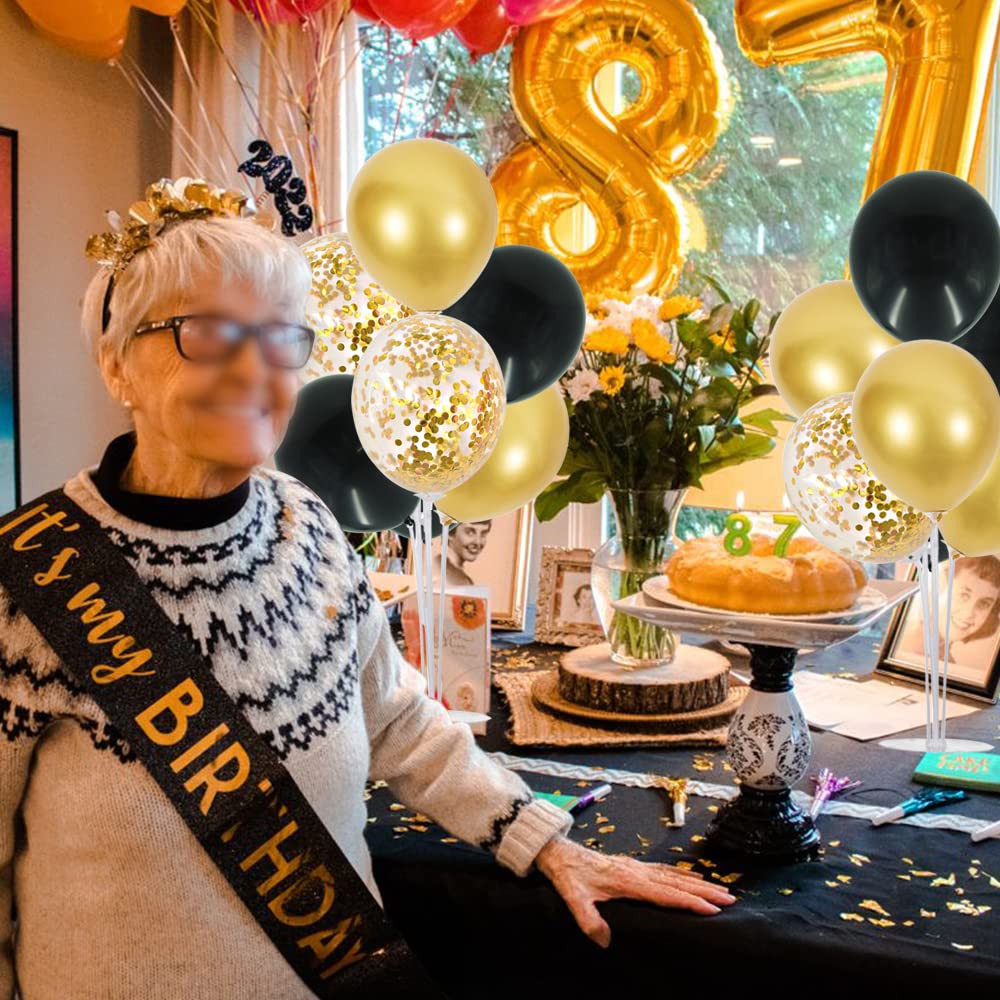 TONIFUL Balloon Centerpieces Set - 6 Black Gold Confetti Decorations for Graduation, Birthday, and New Year Parties