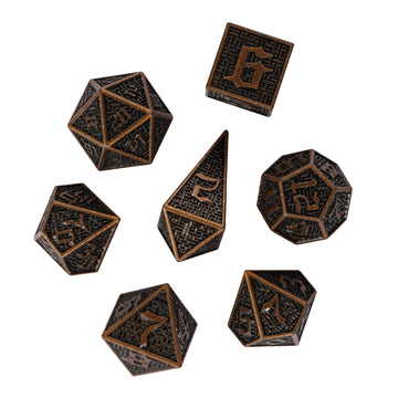Udixi Metal Dnd Dice Maze Carved D&D Dice Set 7Pcs Copper Metal Dice With Leather Pouch For Dungeons And Dragons Role Playing Ga