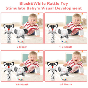 Baby Rattles 0-6 Months Newborn Toys Infant Toys 0-3 Months Rattles For Babies 0-6 Months Baby Toys 0-6 Months, Black And White High Contrast Plush Stuffed Baby Toys For 0 3 6 9 12 Months Girls Boys