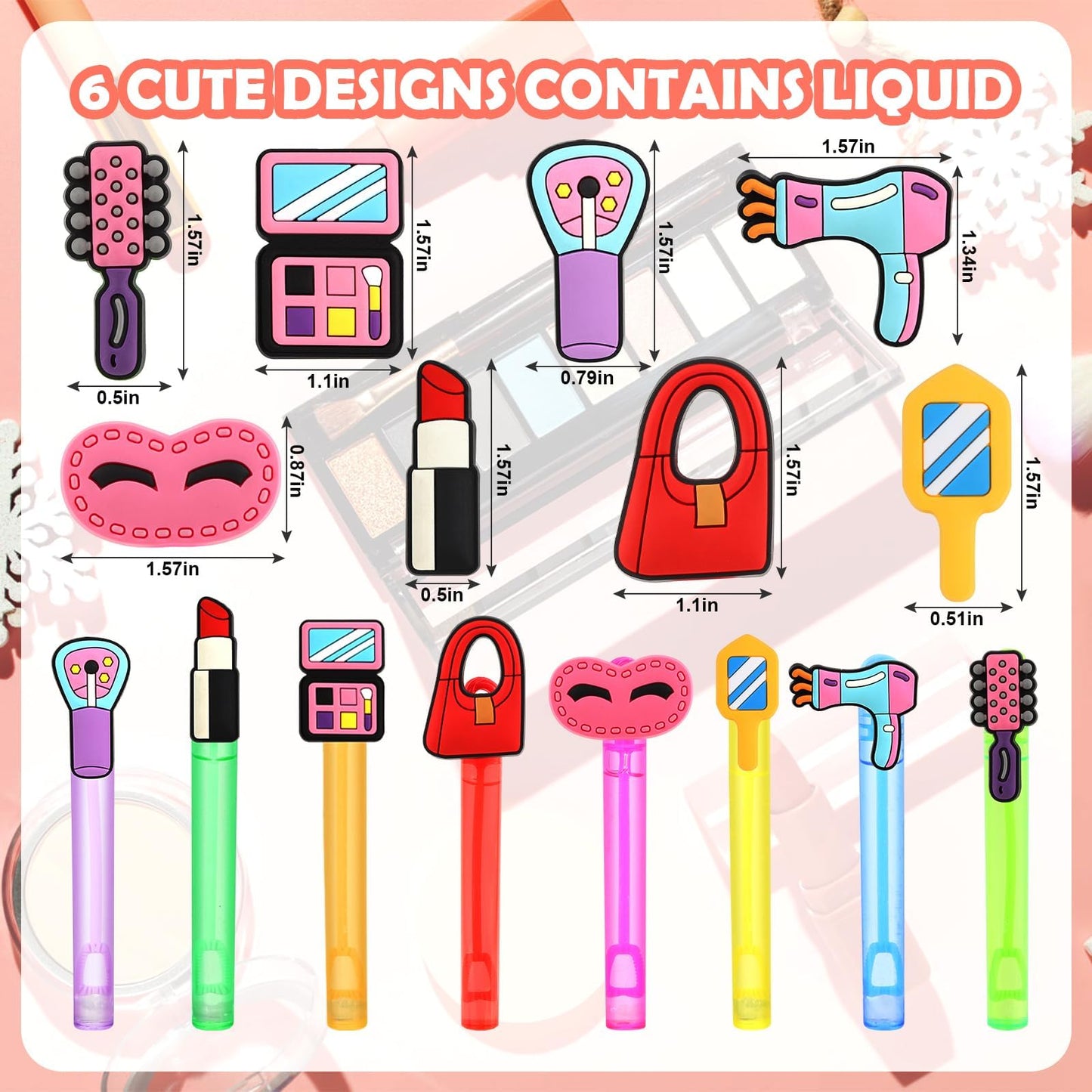 48 Pieces Makeup Bubble Wands Pink Party Favors Mini Bubble Wands 6 Styles Spa Theme Party Decorations For Party Faovrs Goodie B