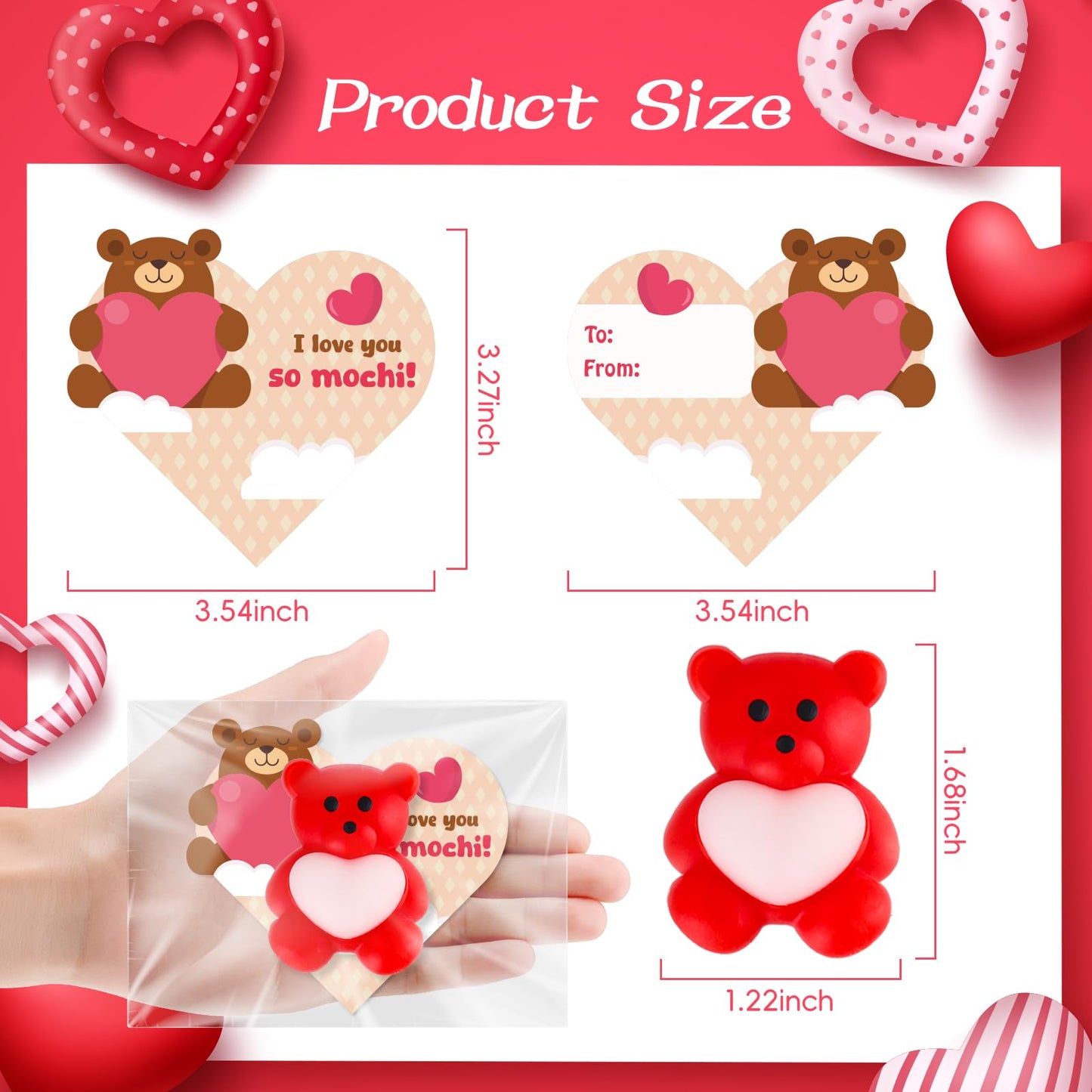 Mgparty 24 Pack Valentine Day Mochi Squishies Toys With Gifts Cards For Kids Kawaii Mochi Valentines Stress Relief Fidget Toys C
