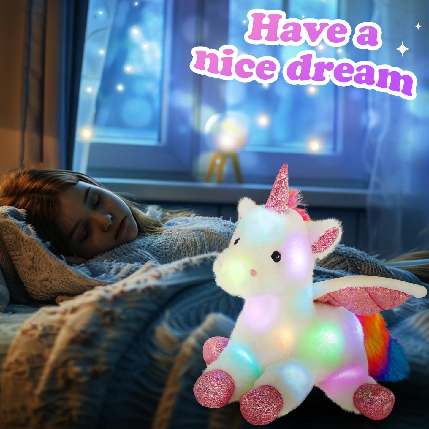 Cozyworld 16.5'' White Light Up Unicorn Stuffed Animal Glowing Soft Plush Toys Decor Birthday Christmas Children'S Day Gifts For
