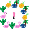 AOUTACC 12 Pack Inflatable Drink Cup Holders - Palm Tree, Flamingo, Pineapple, Cactus - Medium - Polyvinyl Chloride