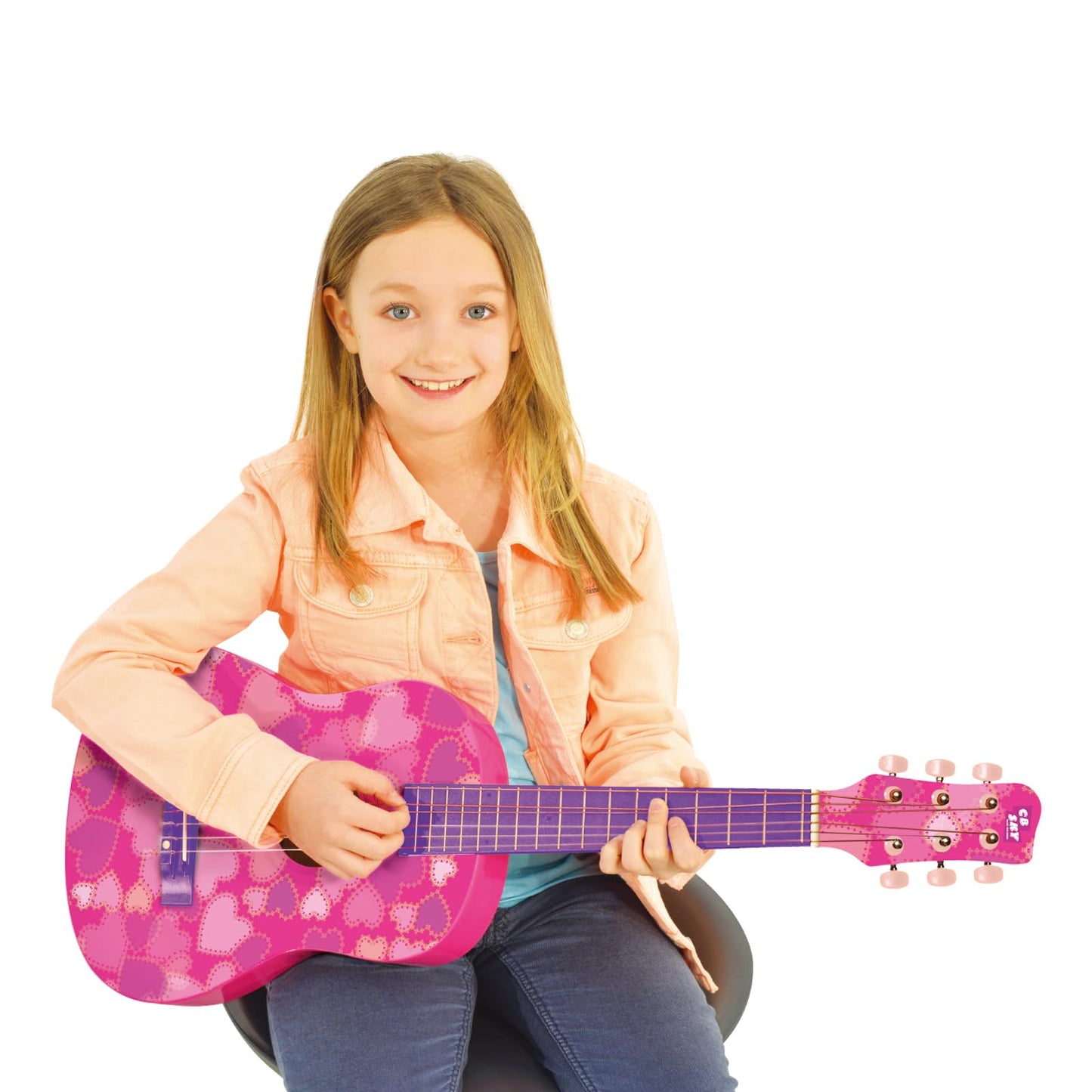 Cb Sky 30 Heart Design Acoustic Metal Strings Guitar/Girls Gift/Kids Musical Toys/Musical Instrument (Pink)