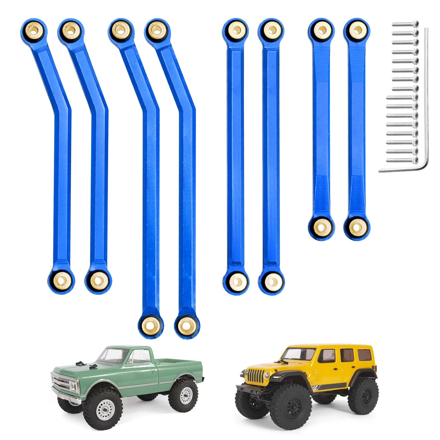 GoHobby High Clearance Steering Links Set for Axial SCX24 C10 AXI00001 Wrangler JLU AXI00002, 8PCS (Blue)