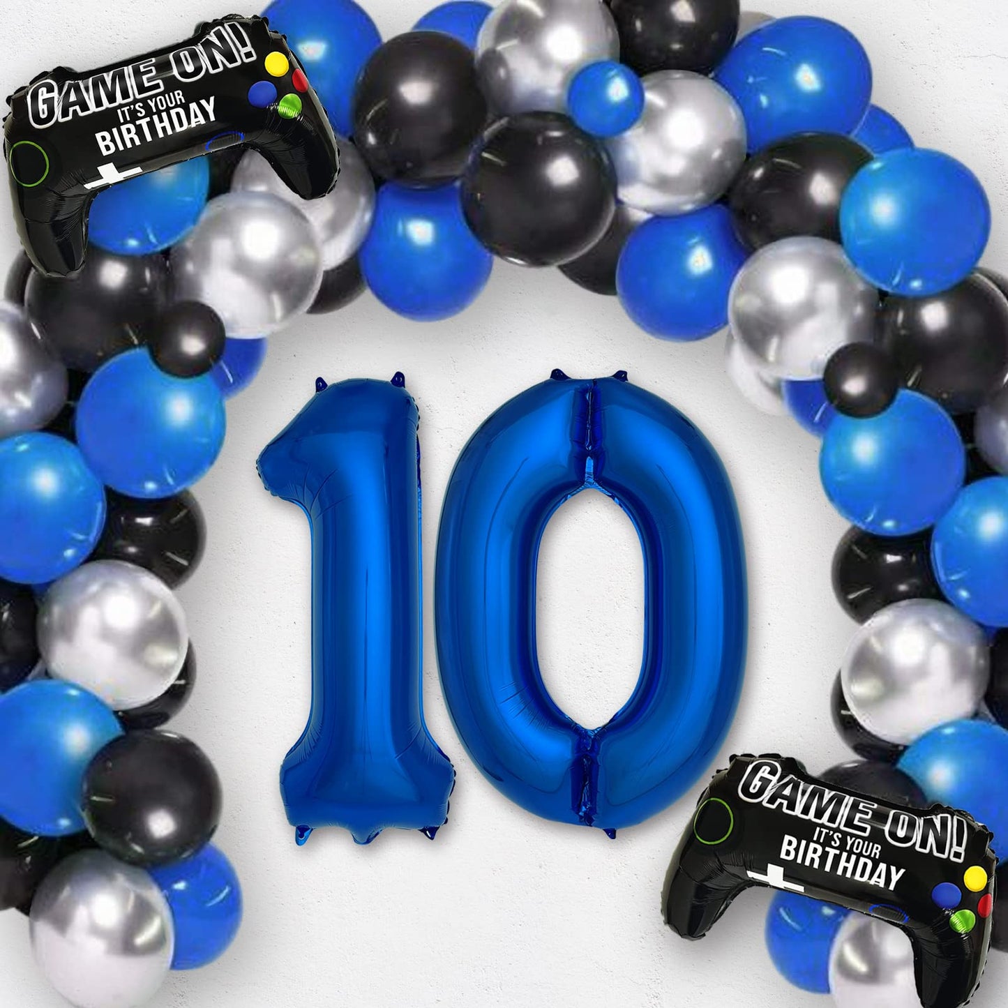 Navy Blue Video Game Party Supplies Boys 10Th Birthday Party Decorations- 2 Packs Game On Balloons With Dark Blue Number 10 Ball
