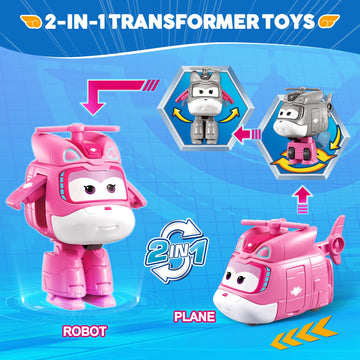 Super Wings Transformable Toys, 2 In Dizzy Robot Transforming Action Figures, 2-In-1 Mode Robot Toys For Boys Girls 4-6 6-8, Fun