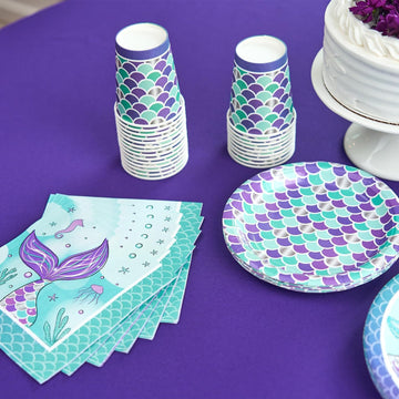 Royal Bluebonnet Mermaid Party Plates - 24 Sets Of Mermaid Plates And Napkins Party Supplies, Mermaid Paper Plates, Mermaid Birt