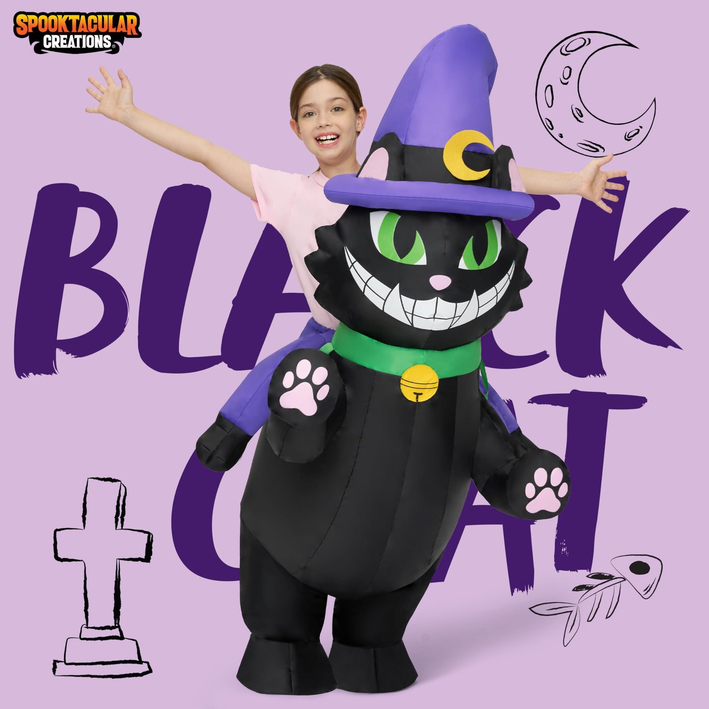 Spooktacular Creations Kids Inflatable Costumes, Riding A Black Cat Inflatable Costume, Kitty Blow Up Costumes For Halloween Costume Cosplay Themed Parties