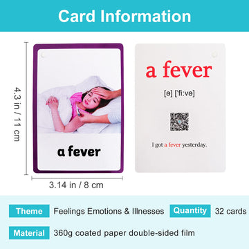 Lilias Feelings Emotions & Illness Flash Cards, Toddler Learning Toys, Preschool Learning Toys, Homeschool Supplies, Learning Supplies For Kindergarten, 4.3 X 3.14 Inch, 32 Cards In Set