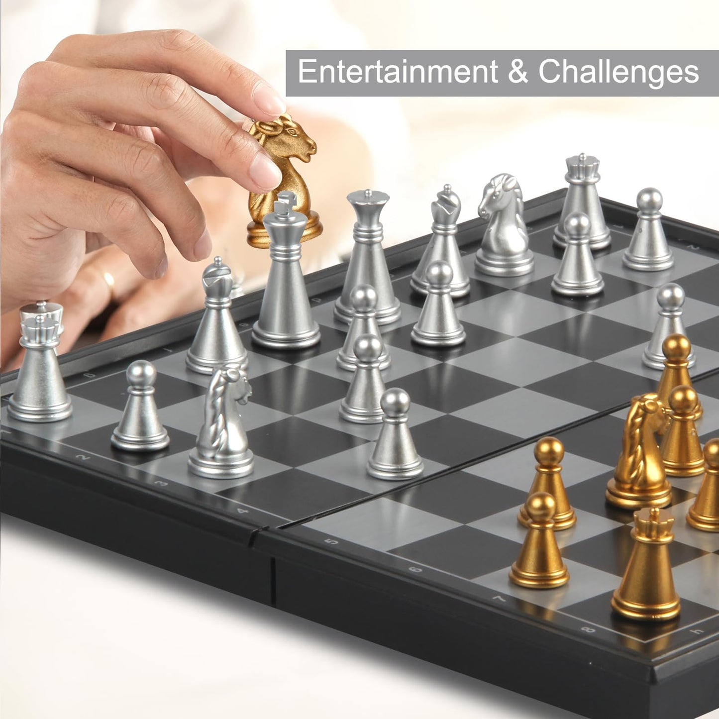 Simplewin 8 Inch Magnetic Mini Chess Set -Travel Board Game Family Games Educational Toys For Kids And Adults Travel Chess Set -
