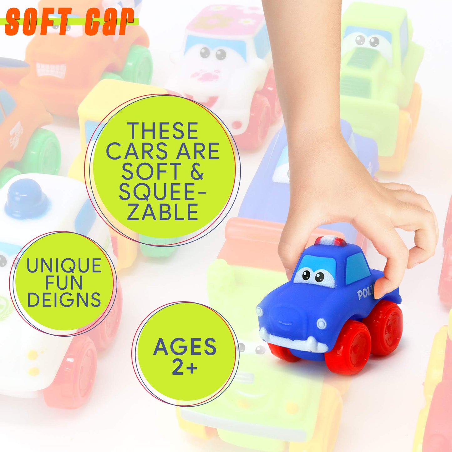 Big Mo's Toys Soft Rubber Baby Cars Set - 12 Multicolor Small Vehicles for Toddlers and Babies