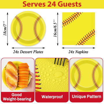 Qyeahkj 24 Guests Softball Party Decorations Paper Plates And Napkins Tablecloth Set Softball Disposable Birthday Party Tablewar